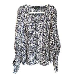 DKNY Women's Black and White Geometric Blouse